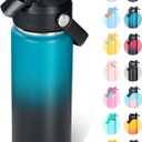 Fijinhom 18oz Insulated Stainless Steel Water Bottle, Wide Mouth Double Wall Vacuum, Silicone Straw, Sweat & Leak Proof, BPA Free Insulated Water Flask for Travel, Keep Cold 24h Hot 12h, Blue