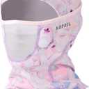 Kids Balaclava Ski Mask with Breathable Holes, Windproof Fleece Full Face Mask for Cold Weather Boys Girls (Pink Purple Bear)