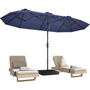 DomeShade 15ft Patio Umbrella with Base,Large Outdoor Double-Sided Rectangle Umbrella with Crank Handle, Market Umbrella for Poolside Garden Deck Backyard Beach Pools, Navy Blue