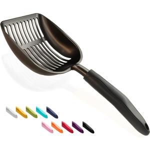WePet Cat Litter Scoop, Non-Stick Plated Aluminum Alloy Sifter, Kitty Durable Metal Scooper, Deep Shovel, Long Handle, Kitten Pooper Lifter, Size Large, Coated Black Body with Black Handle