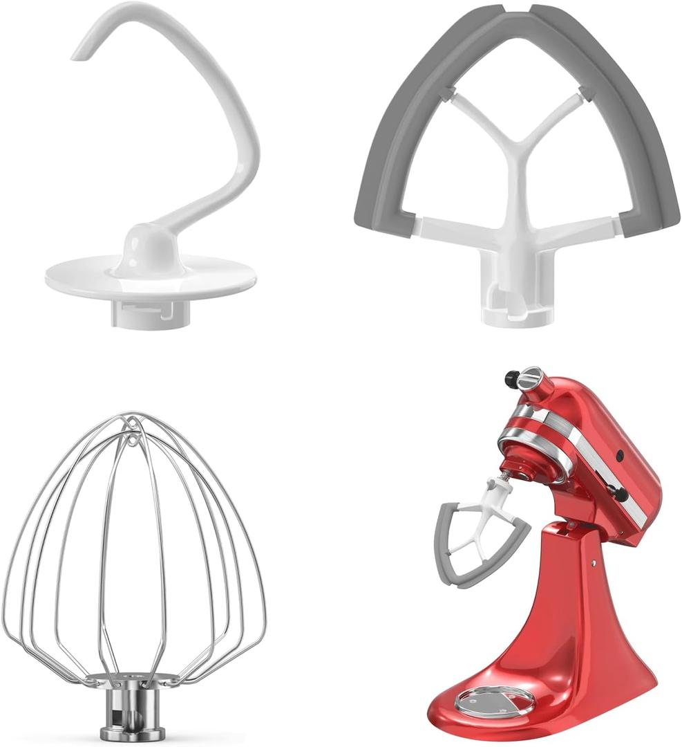 Flex Edge Beater 3Pcs for Kitchen Aid Mixer Attachments and Accessories Compatible with 4.5-5 Quart Tilt-Head Stand Mixers (K45WW 6-Wire Whip, 4.5-5QT Flat Beater Paddle, 4.5-5QT Dough Hook Attachment)