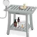 KingPavonini HDPS Shower Benches for Inside Shower to Sit on, Waterproof Shower Stool for Shaving Legs, Heavy Duty 400LBS Shower Seat with Storage Shelf, Shower Chair for Bathroom/Indoor/Outdoor Use (Medium, Grey)