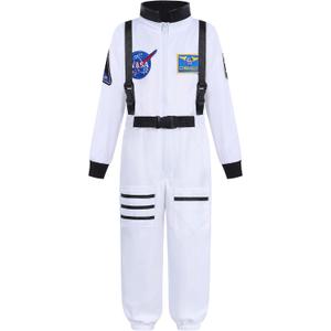 Astronaut Costume for Kids, Space Costume Space Suit for Boys Girls NASA Astronaut Cosplay Role Play Dress Up (9-10/150, White)