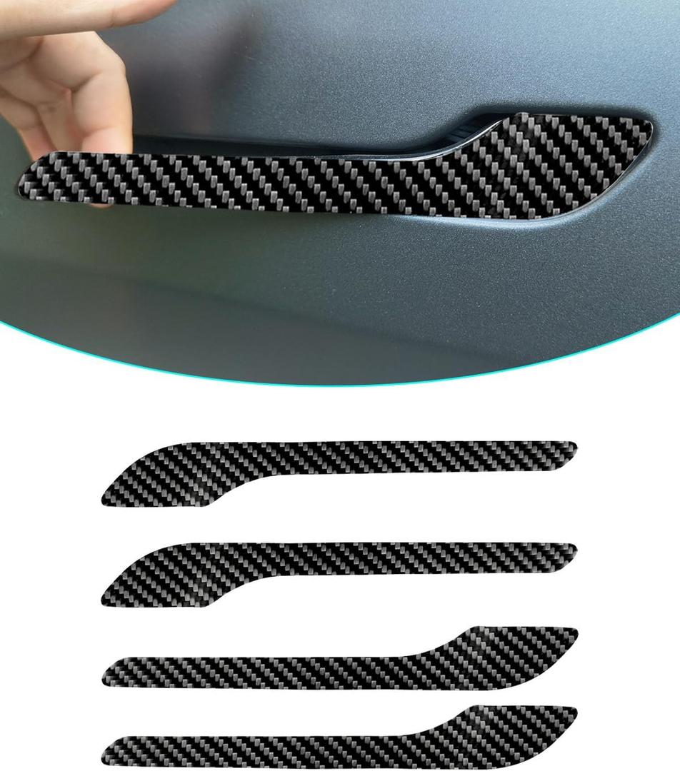 Carbon Fiber Door Handle Cover, Door Handle Protective Cover Decoration Compatible with Tesla Model Y/3 Accessories (4 Pieces) (3K Glossy Carbon)
