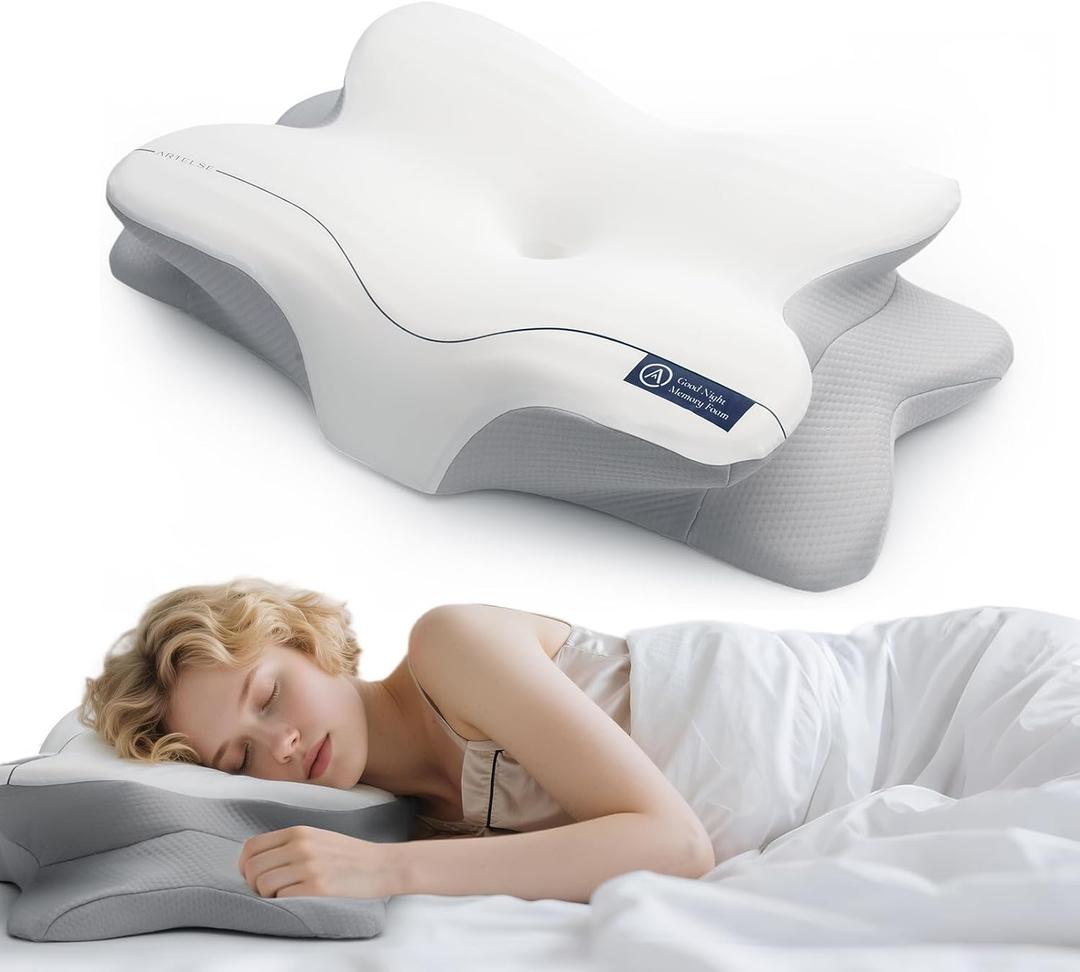 Artelse Cervical Neck Pillow for Side & Back Sleepers, Ergonomic Memory Foam Pillow for Sleep Apnea, Neck Pain Relief, Neck Support Pillow with Breathable Pillowcase