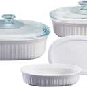 CorningWare Ceramic Bakeware Set with Lids Chip and Crack Resistant Stoneware Baking Dish, Microwave, Dishwasher, Oven, Freezer and Fridge Safe, 6-Piece French White