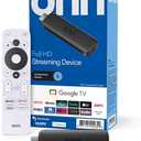 ONN Android TV 2K FHD Streaming Stick with Remote Control & Power Adapter WiFi HDMI Chromecast Built-in