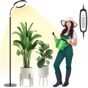 LBW Grow Lights for Indoor Plants Full Spectrum with Stand, Floor Plant Growing Lamp for Large Plants, Auto ON/Off Timer 4/8/12H, 4 Dimmable Levels, 47.2-63 inches Adjustable Height
