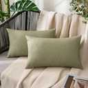 MIULEE Pack of 2 Decorative Outdoor Solid Waterproof Throw Pillow Covers Faux Linen Garden Farmhouse Cushion Cases for Patio Tent Balcony Couch Sofa 20x12 Inch Light Olive Green