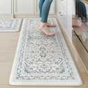 KIMODE Anti Fatigue Mats for Kitchen Floor,Boho Vintage Floral Rugs Sets of 2,Cushioned Carpet Non Slip for Laundry,Wide Memory Foam Runner for Sink Office,Light Blue 20"x47"+20"x32"