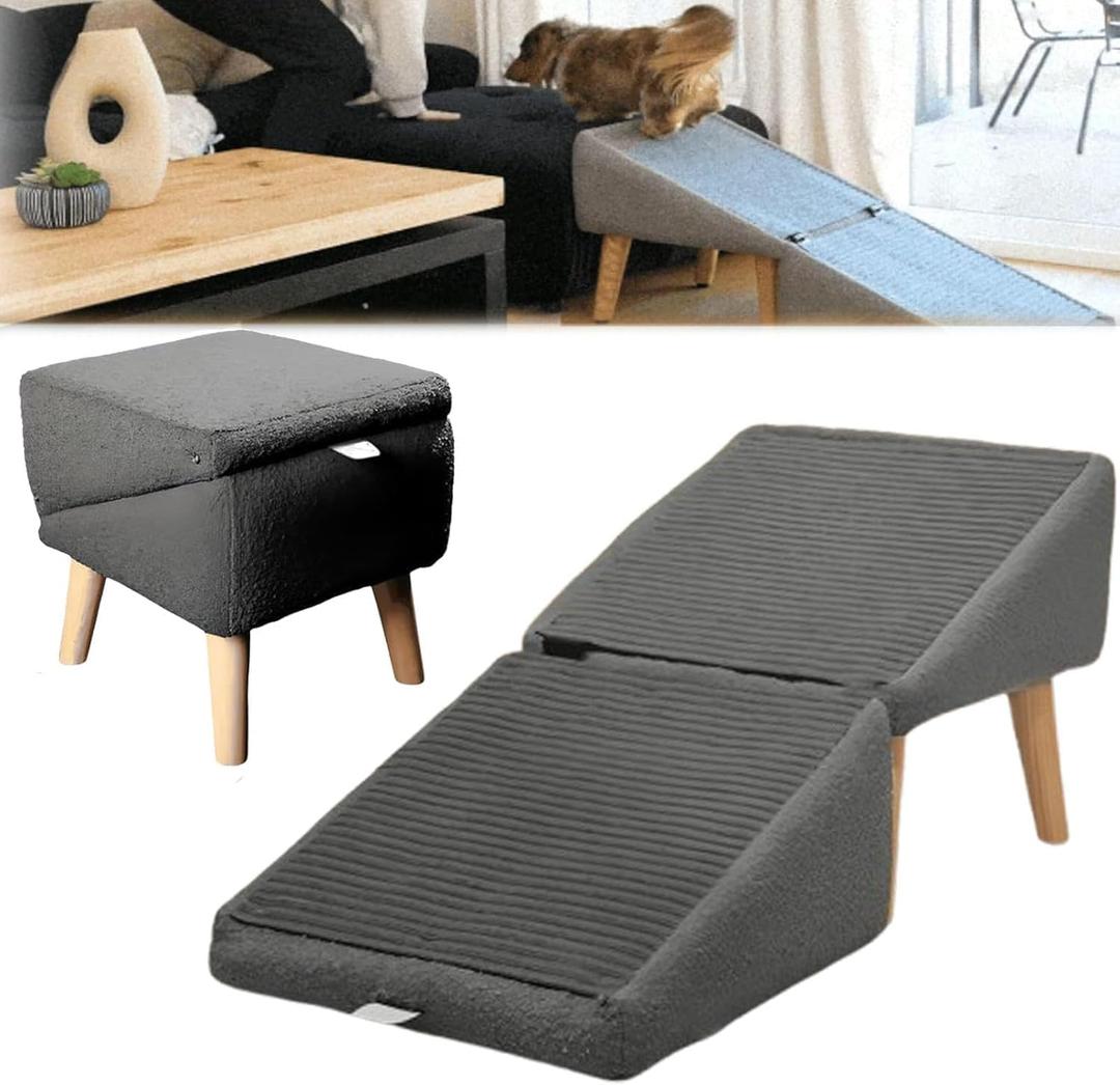 Split Ottoman Dog Ramp, 2-in-1 Lightweight Folding Stairs and Ottomans, Bed Couch & Car Ramps with Durable Non-Slip Waterproof Fabric Cover for Dogs Cats Or Pets Footrest (30*30*35cm, Black)