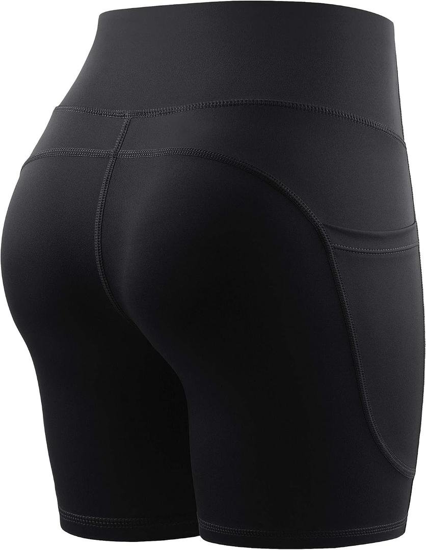 CADMUS High Waist Yoga Shorts for Women Workout Running Shorts Naked Feeling Biker Shorts Tummy Control Deep Pockets, Black, L