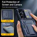 Case for Samsung Galaxy S25/S24 with 2*Screen Protector, Slide Camera Cover, Kickstand, Lanyard Strap, Dual Layer Rugged Non-Slip, Blue