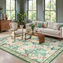 Collive 8x10 Area Rugs, Pink Floral Machine Washable Rug for Living Room, Non-Slip Low Pile Flower Stain Resistant Carpet for Girls Bedroom Kids Playroom Nursery Dining Home Decor