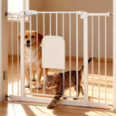 Pet Gate with Adjustable Cat Door, 31–46 Inch Pressure Mounted Dog Gate for Doorways, Stairs and Hallways, Auto Close Walk Through Metal Safety Gate, Easy Install, White