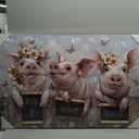 36"x24" Framed Canvas Picture Wall Art, Large Farm Animal Pictures, Cute Pigs Wear Flower Wreath Portrait Print, Textured Painting, 3D Acrylic Diamonds, Wood Strips, Glitters Details, for Ranch House