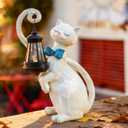 WHIMSYNOOK 10.7" White Cat Solar Garden Light Statue – Outdoor Garden & Yard Decor, LED Lantern, Gift for Cat Lovers