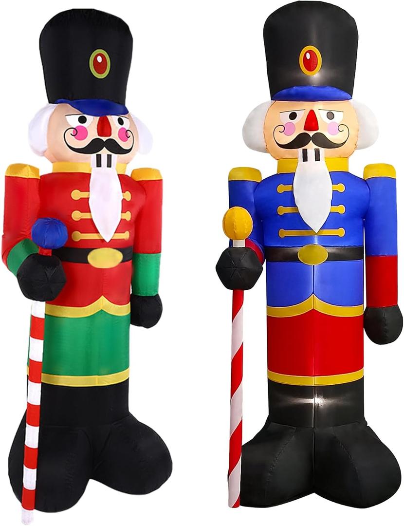 2 Packs 8ft Nutcracker Soldier Christmas Inflatable Porch Decor Yard Inflatable for Outdoor Decor/ Yard/Garden/lawn (Red&Blue)