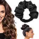 Heatless Curling Scrunchie, Heatless Hair Curler to Sleep In, No Heat Curls for Long Hair, Soft Sleep Hair Roller (Black)