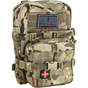 Tactical Mini Molle Hydration Pack,Molle Hydration Carrier with IFAK Pouch&US Flag&Med Patch,Hydropack for 2L Water Bladder (Cp)