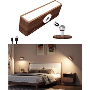 Wall Lights Battery Operated Wooden,Magnetic Wall Sconces Rechargeable,Adhesive Wall Lights for Bedroom,Dimmable Wall Mounted Bedside Lamp,Cordless Battery Wall Sconce for Bedroom Reading (1Pack-Touch Control)