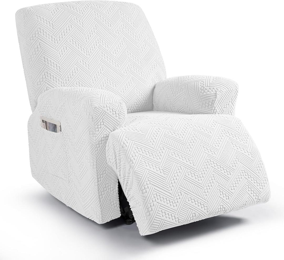 Ruaozz Recliner Sofa Covers Recliner Chair Covers Recliner Covers for Reclining Chair with Pockets Washable Furniture Protector with Elastic Bottom (1 Seater, Ivory)
