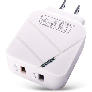 2 x e-ART USB Wall Charger 28W Dual Port QC3.0 Amps Fast Charging Block with LED Indicator, USB Cube Adapter Plug in Gift Box for iPhone 14 13 12 11 Pro Max XR Xs, Samsung, Android Phones, Tablet (White)