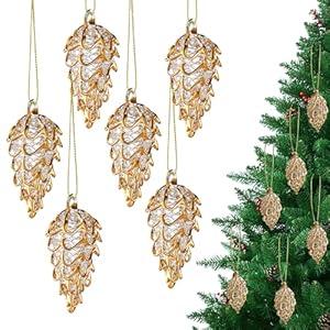 Spun Glass Pine Cone Christmas Ornaments for Tree, Crystal Pinecone Ornament Bulk for Christmas Tree, 2025 Blown Glass Home Decor Xmas Gift, Set of 6 Winter Decor