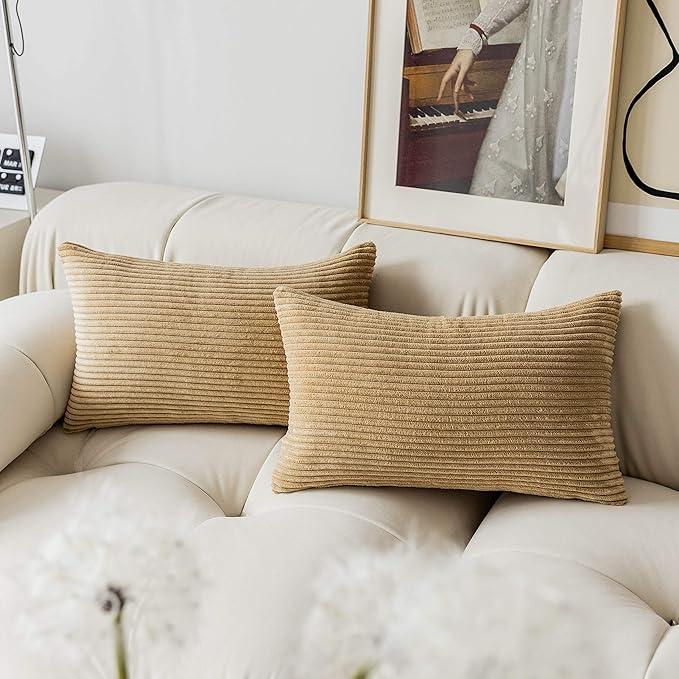 Demetex 12x20 Pillow Cover, Lumbar Pillow Covers Set of 2, Soild Decorative Corduroy Rectangle Throw Pillow for Couch Sofa Chair Toddler, 12x20 inch, Khaki Demetex 12x20 Pillow Cover, Lumbar Pillow Covers Set of 2, Soild Decorative Corduroy Rectangle Throw Pillow for Couch Sofa Chair Toddler, 12x20 inch, Khaki