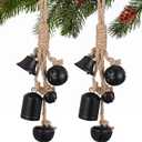 Woanger 2 Pcs Black Christmas Cow Bells Rustic Metal Witch Bells Iron Christmas Decor with Rope Vintage Decor Decorative Hanging Ornaments for Garden Home(Classic Style,Black)