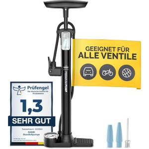 DANSI Bike Floor Pump with Gauge, Floor Bicycle Pump with Both Presta and Schrader Bicycle Pumps Valves High Pressure 180Psi Multi-Purpose Portable Air Pump for Road Bike MTB Sports Balls (Black)