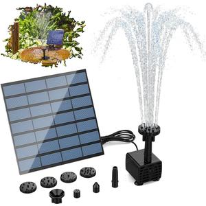 AISITIN DIY Solar Water Pump Kit for Water Feature Outdoor, Solar Powered Water Fountain Pump with 6 Nozzles for Bird Bath, Ponds, Garden, Fish Tank (1.5W)