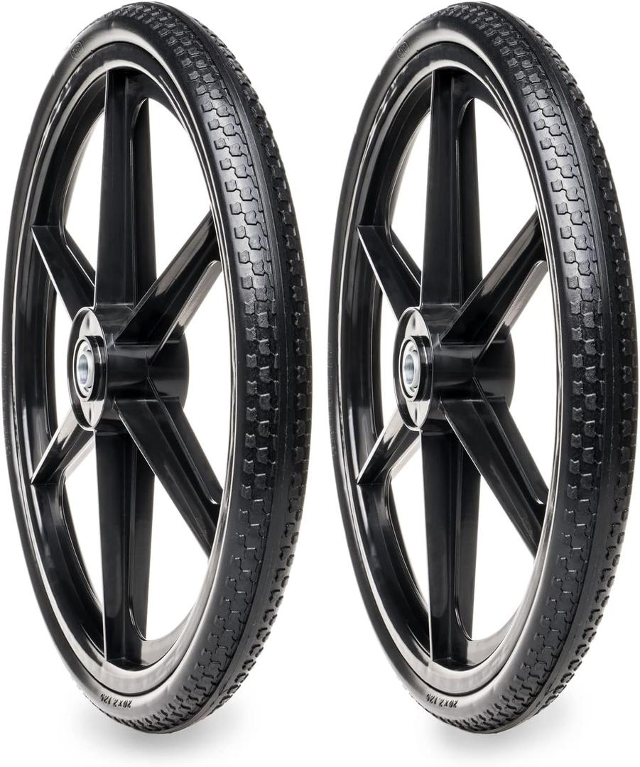 2 Pcs 20" Flat Free Tires Polyurethane Non-inflated Tires Wheels, 20x2 Inch Tire with 3/4 Ball Bearings, 2.44" Centered Hub for Wheelbarrow, Garden Carts, Garden Trailers, Roofing Equipment