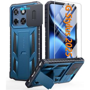 FNTCASE for Motorola Moto-G Stylus-5G-2025 Case: Military Grade Dropproof Cell Phone Cover with Kickstand & Slide | Heavy Duty Rugged Phonecase Bumper Textured Protector(Blue)
