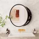 Round Medicine Cabinet Mirror with Shelf, Bathroom Wall Cabinet Medicine Cabinet with Vanity Mirror, Surface Mount Above Toilet Storage Cabinet, Black