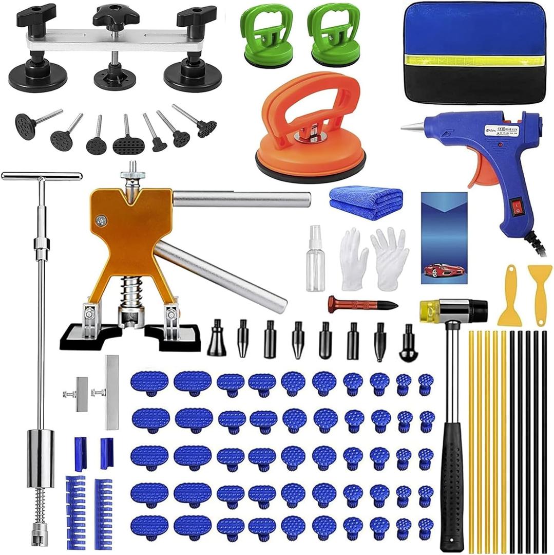 97pcs Dent Puller Kit, Paintless Dent Removal Kit for Dent Repair, Car Dent Repair Kit with Golden Lifter, Bridge Puller, Slide Hammer T-Bar, Car Dent Puller for Car Refrigerator Door Ding Repair