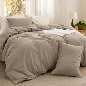 Bedsure Comforter Set Queen Size - Cotton Fabric with Microfiber Inner Fill, Taupe PureWoven Soft Bed Set for All Seasons, 3 Pieces, 1 Comforter (90" x 90") and 2 Pillow Cases (20" x 26")