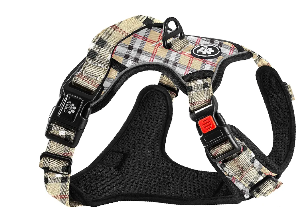 NESTROAD No Pull Dog Harness with, Reflective No Choke Pet Vest Harness for Medium Dogs(Checkered Beige,Medium)