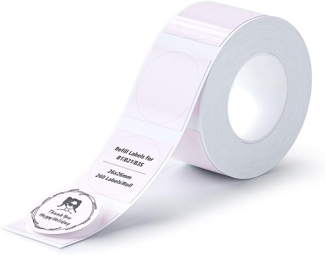 NIIMBOT Labels for B21/B1/B3S/K3 Label Printer, Thermal Stickers 1'' x 1''(26x26mm), Waterproof, Oil-Proof Label Tape, 1 Roll of 260 Round Sticker Labels