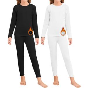 2 Set Girls Thermal Underwear Sets Kids Double-Sided Fleece Lined Long Johns Base Layer Top and Bottom for Cold Weather (XL)