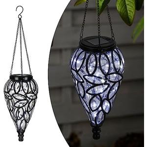 LEWIS&WAYNE Solar Hanging Lantern Outdoor Lights, Tear-Shaped 15 LEDs Cool White Hanging Lights with S Hooks Decor in Garden, Yard, Pathway, Front Door and Landscape