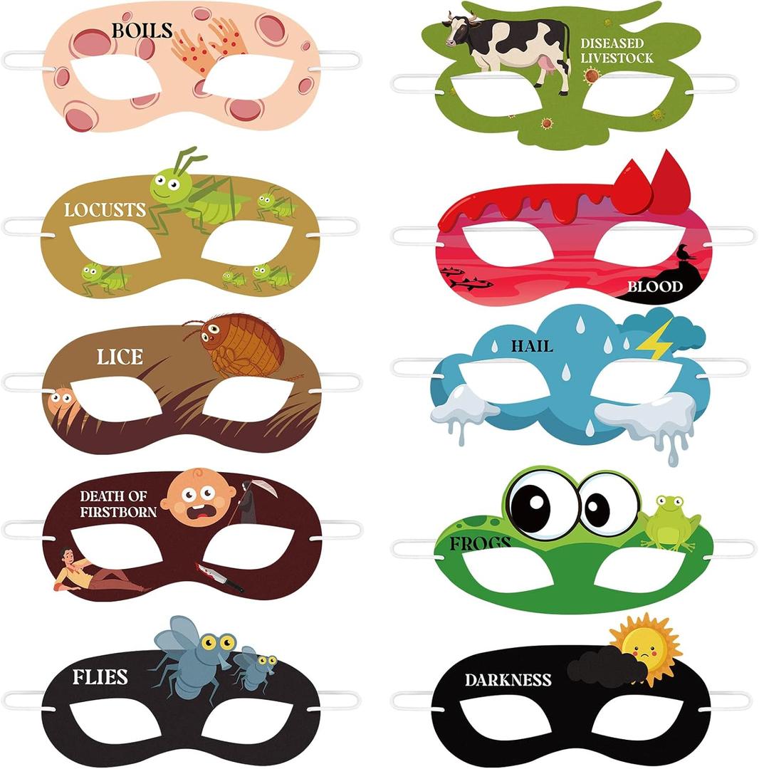 Chuangdi 30 Pieces Passover Plague Mask Felt Pesach Face Masks Animal Pesach Decorations for Adults Passover Seder Party Crafts Gifts Costume Accessories, 10 Styles