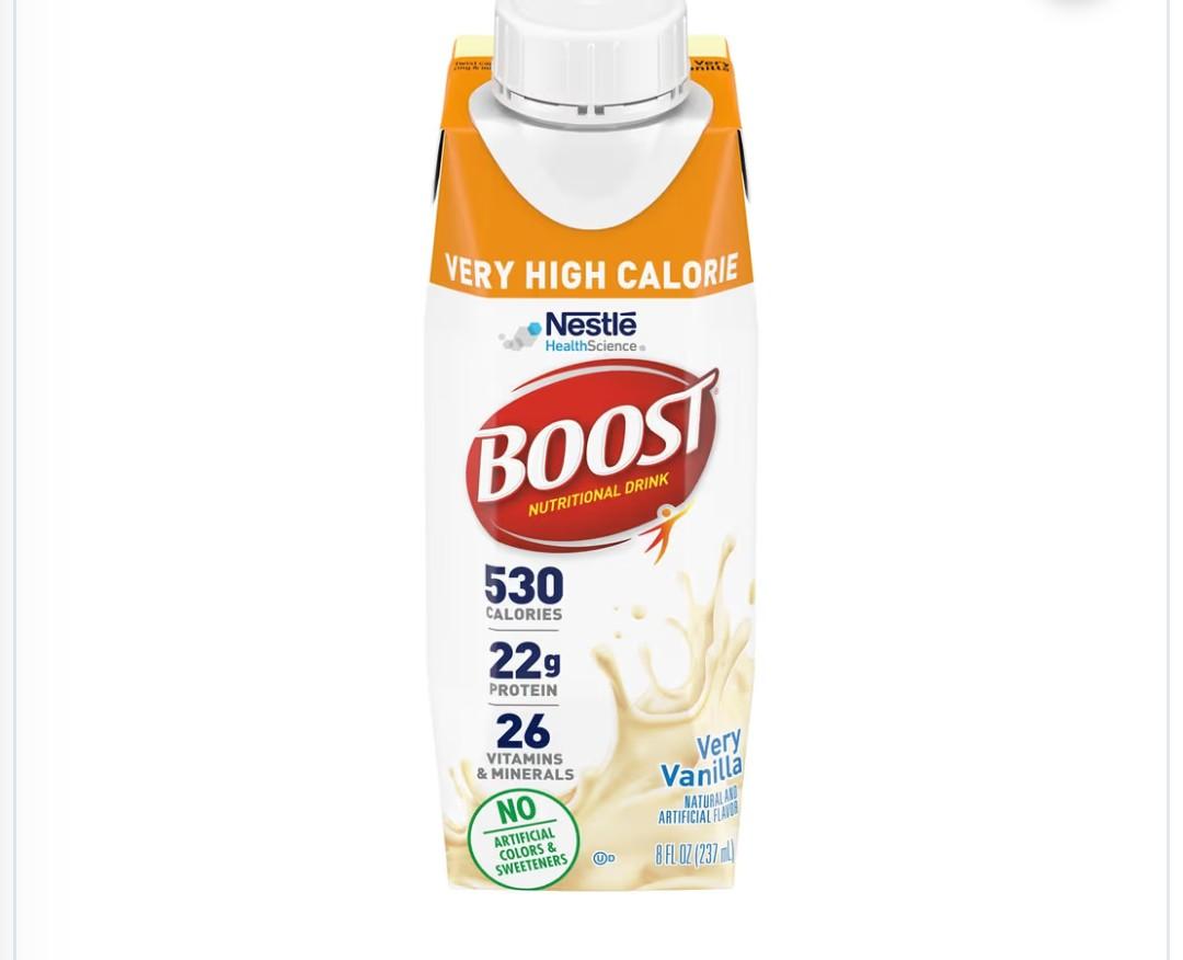 Boost Very High Calorie Oral Supplement, Very Vanilla, 8 oz - Each, Pack Of 6, BB Sep 21 2026