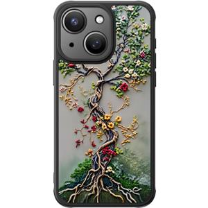 FUNMIKO Cute iPhone 13 Phone Case Wireless Charging & Military-Grade Protection - Trendy Wildflower Design for Women Girls, Matte Cover with Shockproof Corners - Blooming Tree of Life