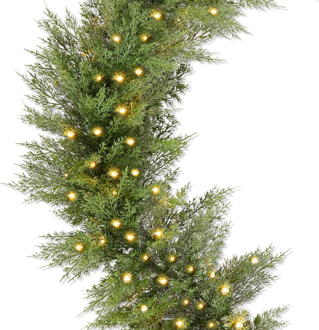 Best Choice Products Pre-Lit Cedar Cypress Christmas Garland w/Twinkling LEDs, 6Ft Realistic Indoor Holiday Accent Decor for Door, Mantle, Battery