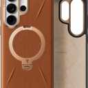 TORRAS Ostand Q3 VegSkin for Samsung Galaxy S26 Ultra Case Leather, 360 Magnetic Stand, Fit for MagSafe, Premium Vegan Leather Case for S26 Ultra Case, Microfiber Lining, Amber Brown