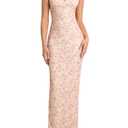 HTZMO Womens Floral Bodycon Formal Wedding Guest Maxi Dress (XL)