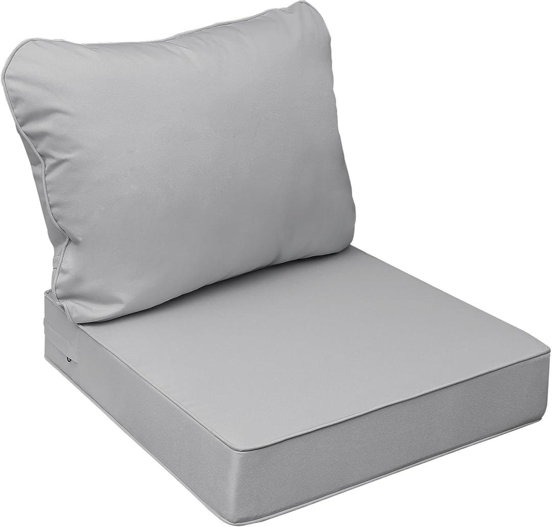 AAAAAcessories Outdoor Seat Cushions for Chairs, Fade-Resistant, Waterproof Patio Furniture Replacement Cushions, 24" x 24" x 5" + 24" x 19", Gray