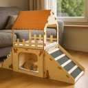 OtterPets Extra Large Bunny Hideout, Cozy Rabbit Castle with Fleece Mats, Wooden Rabbit Hideout, Bunny House Indoor Indoor, Chinchilla, Guinea Pig House (Pet Safe Wood Joints)