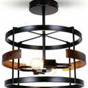 MonDaufie Black Farmhouse Ceiling Light, Round Rustic Vintage Flush Mount Light Fixture, 2 Light Retro Metal Ceiling lamp for Hallway, Entryway, Bedroom, Dining Room Visit The Store